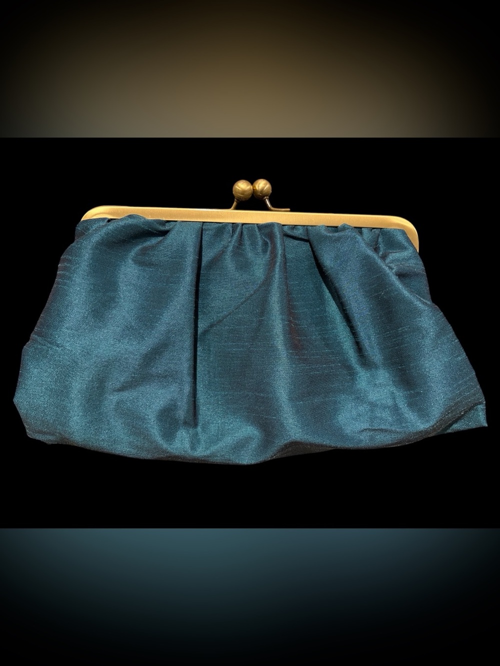 Vintage Aurelia Teal Satin Evening Clutch with Gold Kiss Lock